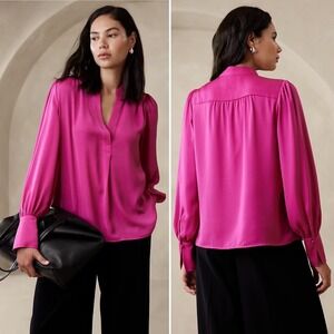 NWT Banana Republic Factory Volume Sleeve Satin Blouse XL Dragon Fruit Pink